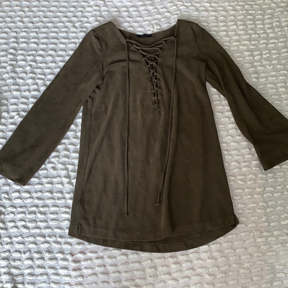 Olive green suede dress